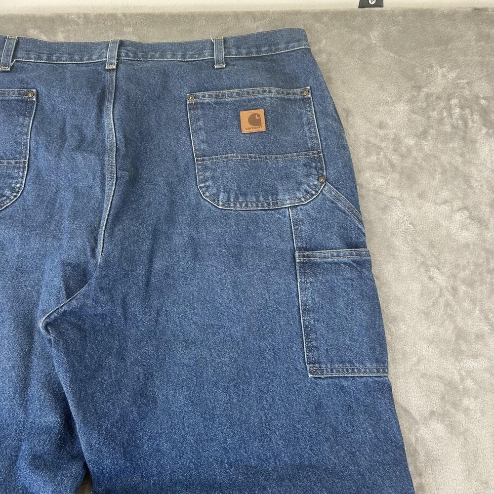 Carhartt B73-DST Jeans Mens 42x31 Blue Med Double Knee Straight Denim Workwear - Picture 4 of 16